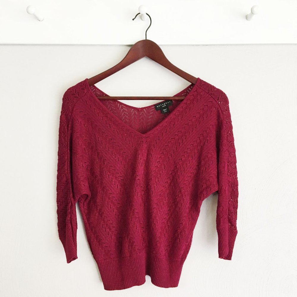 Metaphor | Maroon bat wings v neck crop sweater - Picture 11 of 11
